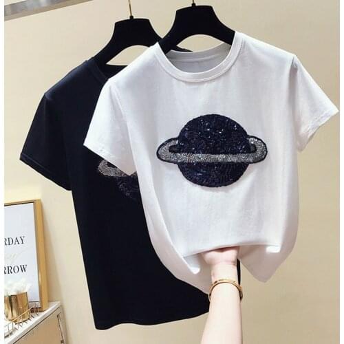 Diamonds white t shirt women tshirt plus size summer Tassel top 2019 camiseta mujer streetwear t-shirt women tee shirt femme