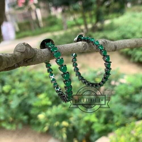 Party big hoop earrings heart shaped glass stone colored emerald hoop earrings