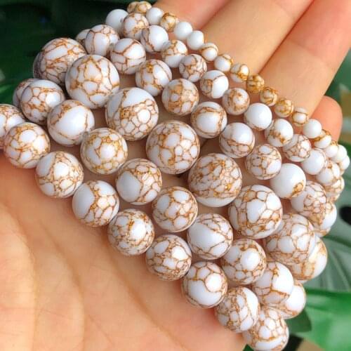 White Gold Line Turquoises Stone Beads Natural Round Loose Bead For Jewelry Making DIY Bracelet Necklace 4/6/8/10/12mm 15 Inches