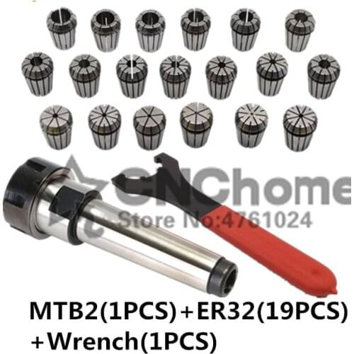 19PCS ER32 Collet Chuck and 1PCS MT2 ER32 Morse Holder+1PCS ER32 Wrench Precision Spring Collet Set CNC Milling Lathe tool