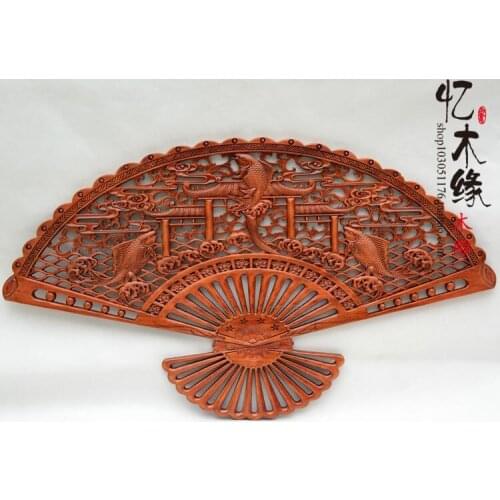 Dongyang wood carving camphorwood fan out pendant Chinese antique background wall decoration hanging Home Furnishing entrance