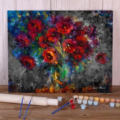 Red Flowers Coloring By Numbers Painting Set Acrylic Paints 40*50 Boards By Numbers Decoration For Children Art