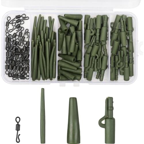 DONQL 120pcs Fishing Connector Carp Rig Rubber Lead Clip Anti Tangle Sleeves Tail Fishing Set With Swivel Silicone Rig Tools