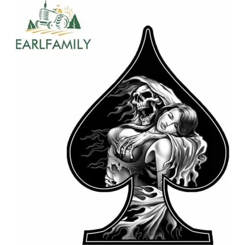 EARLFAMILY 13cm x 9.7cm Car Sticker for Skull Ace of Spades Vinyl Decal Decoration Accessories for Room Wall Laptop Window