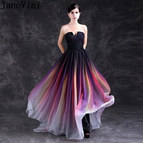 JaneVini 2018 Elegant Gradient Bridesmaid Dress Plus Size Long Strapless Colorful Prom Wedding Party Chiffon Dress Abendkleider