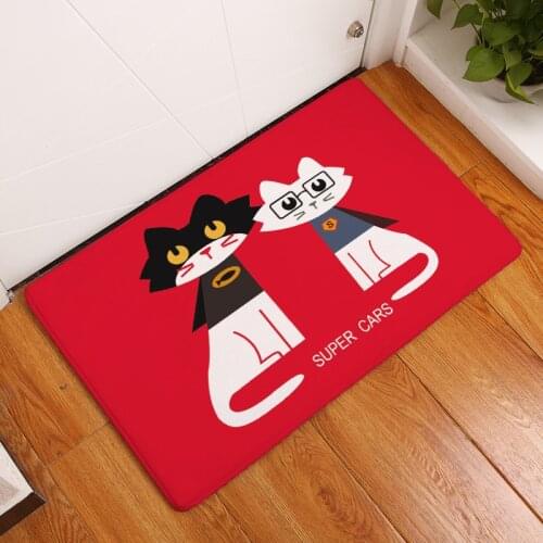 Flannel Kitchen Carpet Animal Cute Black Cat Floor Mat Living Room Welcome Mats for Front Door Anti-slip Hallway Funny Door Mats