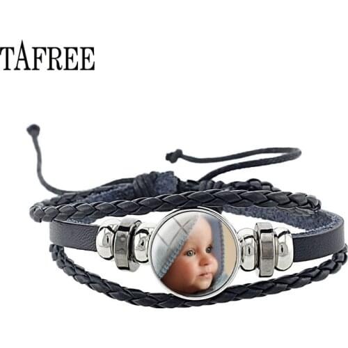 JWEIJIAO Personal Leather Braceelts Fashion Custom Silver Plated Bangles Photo Letters Jewelry Best Gifts 2020 NA01