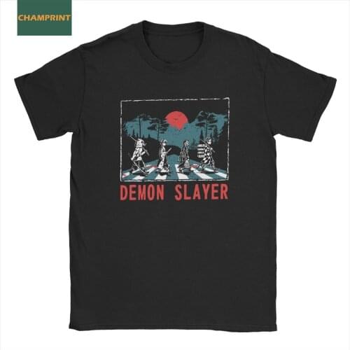 Kimetsu No Yaiba Demon Slayer T-Shirts Men Novelty Cotton Tee Shirt Crewneck Short Sleeve T Shirt Plus Size Clothes