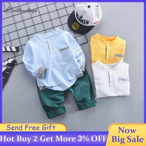 Baby Boys Clothes Set Newborn Spring Autumn Stripe Buttons Long Sleeve Tops+ Pants 2pcs Toddler Boys Fashion Casual Sets 1-4Year