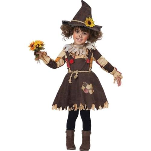 Halloween Girls The Wizard of OZ Pumpkin Patch Scarecrow Costume Carnival Party Kids Horror Cosplay Fancy Dress