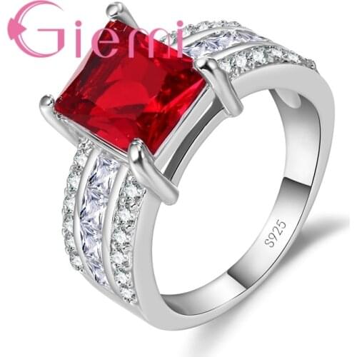 Top Selling Square Red Austrian Crystal Stone Ring for Fashion Womens Happy Party Gift Jewelry925 Silver