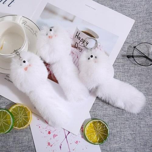 Cute Fluffy Fur Pompon Fox Keychain For Women Plush Rabbit Fur Key Ring On Bag Purse Ornament Female Jewelry Party Girl Gift