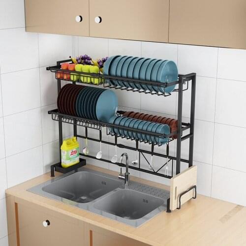 1/2Tier Multi-use Stainless Steel Dishes Rack Dual Sink Drain Rack Adjustable Kitchen Oragnizer Rack Dish Shelf Sink Drying Rack