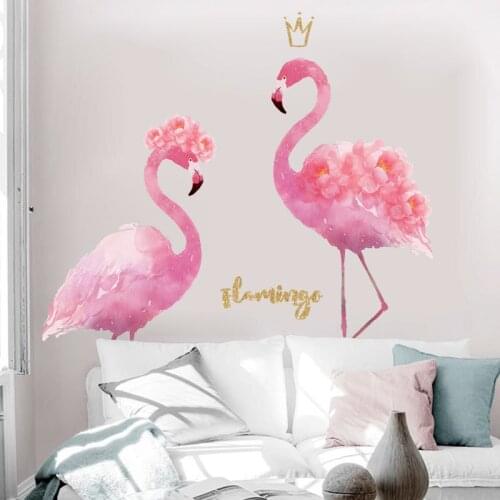Cartoon Pink Flamingo Queen Home Decor Wall Art Sticker Poster For Girls Living Room Bedroom Wallpaper Self Adhesive Decoration