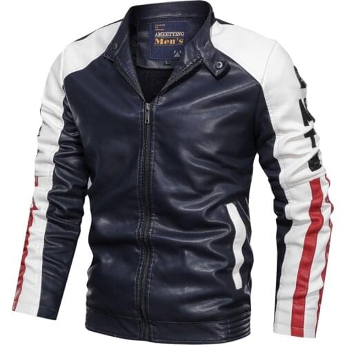 Mens Warm Motorcycle Leather Jacket Autumn Winter Mens PU Jackets Casual Male Slim Fit Biker Leather Coats Mens Clothing