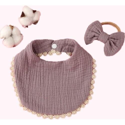 Baby Drool Bib Sets Infant Cotton Soft Saliva Towel+ Bow Headband Bandana Newborn Scarf Feeding Burp Cloths Babies Accessories