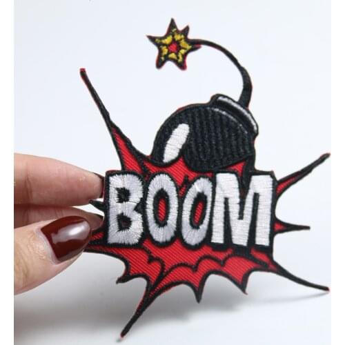 BOOM Bomb Iron on Letter Patches for Clothing DIY Stranger Things Stripe Sew on Patch Embroidered Comic Badge Stickers