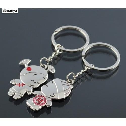 New lovers Cute boy and girls key chain fashion couple car key ring charm metal Key Holder Best gift Jewelry K1994