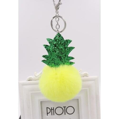 New Creative Hot cute pineapple Fake Rabbit Fur Ball Key Chain Pompom Key Chain Pom Pom Key Rings Girl Women Bag Jewelry