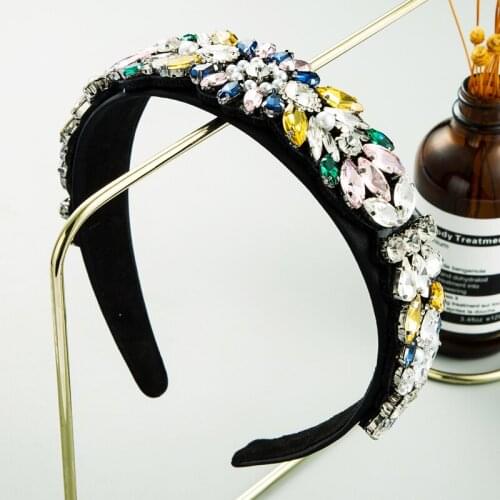 Fashion Baroque Polychromatic Crystal Flower Headband Womens Luxury Imitation Pearl Hair Band Bridal Dress Jewelry Headdress