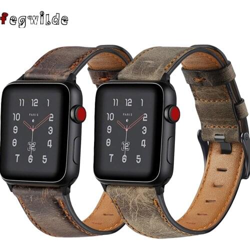 Straps for Apple watch SE Strap 44mm 40mm iWatch 38mm 42mm Retro Cow Leather watchband bracelet Apple watch series 6 4 3 2 Band