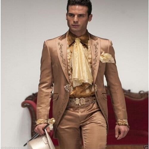 Costume Made New Style Embroidery Groomsmen Groom Tuxedo Peak Lapel Wedding/Dinner Suits Best Man Bridegroom (Jacket+Pants+Tie)