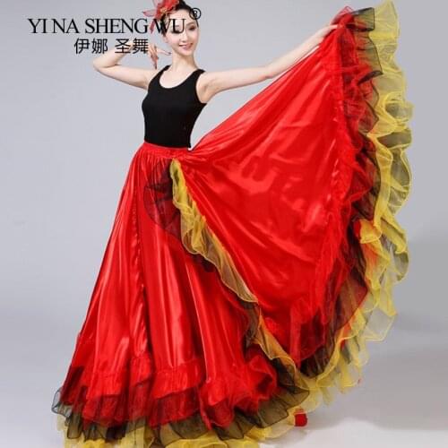 Adult Women Belly Dance Costumes Lady Spanish Bullfighting Dance Skirt Opening Dance Red Big Swing Skirt Performance Gypsy Wear