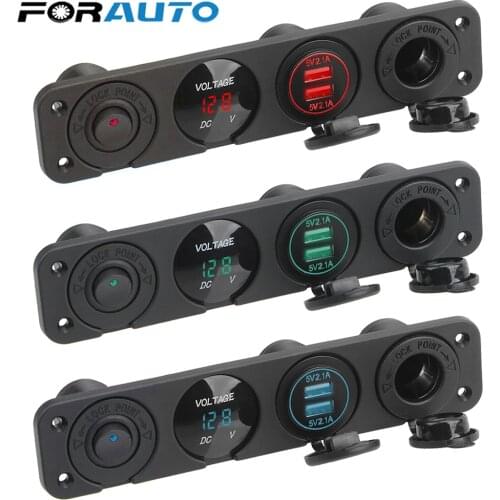 Dual Usb Power Charger 4 In 1 Car Cigarette Lighter 12V Power Socket Digital Voltmeter With Rocker Switch Dustproof Waterproof