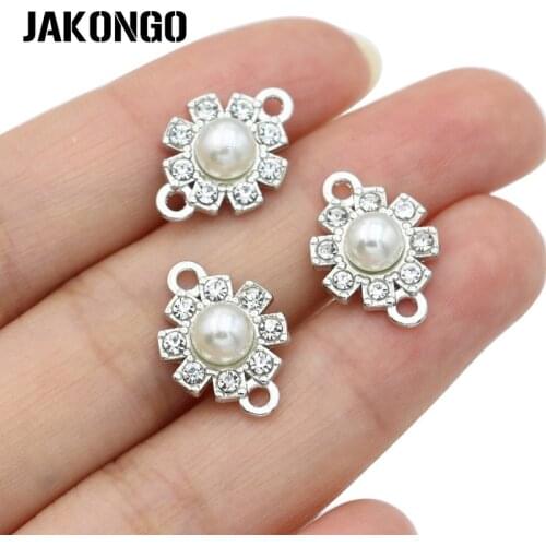 5pcs Silver Plated Crystal Clear White Pearl Connectors for Jewelry Making Bracelet Jewelry Findings Accessories Craft 17x13mm