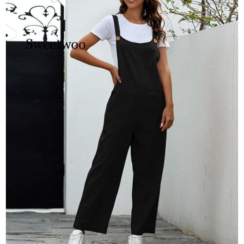 Hot Sale 2020 New Jumpsuits for Women Retro Casual Black Jumpsuit Ladies Loose Long Pants trousers womens Bodycon Clothes