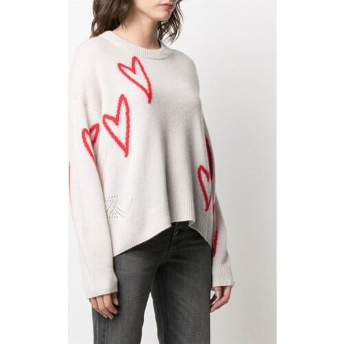 Heart Jacquard Womens Knitted Sweater 2021 New Lady Long Sleeve Loose O-Neck Knitwear Pullover Tops