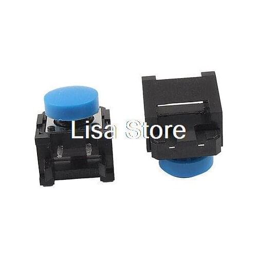 10pcs 12 x 12 x 8mm Right Angle Momentary Tact Push Button Switch PCB w Blue Cap
