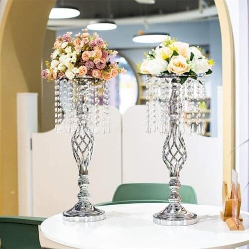 12pcs) Decorative Candlestick Pillar Tall Gold Wedding Table Centerpieces Crystal Candle Holders qq398