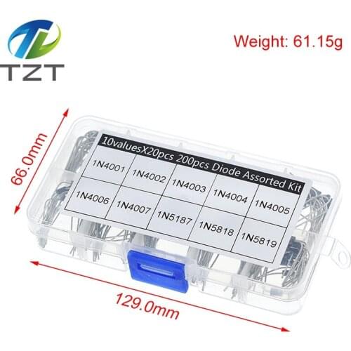 200Pcs 10 Values Rectifier Diode Assorted Kit 1N4001 1N4002 1N4003 1N4004 1N4005 1N4006 1N4007 1N5817 1N5818 1N5819 + Box