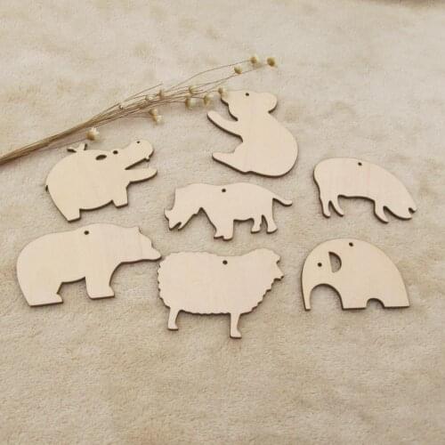 3mm thick Unfinished Blank Wood DIY Crafts Animal Sheep Koala Hippo Wooden Shap Cutout For Diy Project Painting Home Decoration
