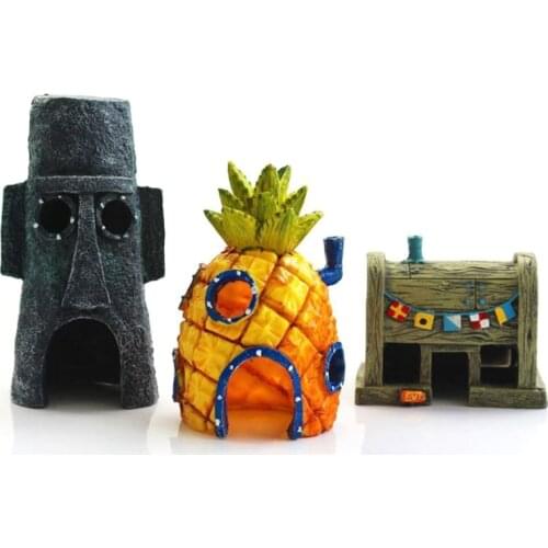 Aquarium Pineapple House Aquatic Tank Resin Ornament Squidward Hideout Krusty Krab Decorations 3 Styles Easy to Clean