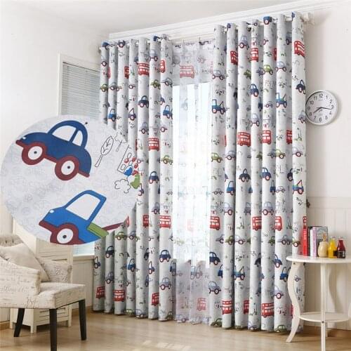 Car Printed Kids Blackout Curtains for Bedroom Jinya Home Decoration Funny Gray Boys Girls Cartoon Curtain for Living Room Hotel