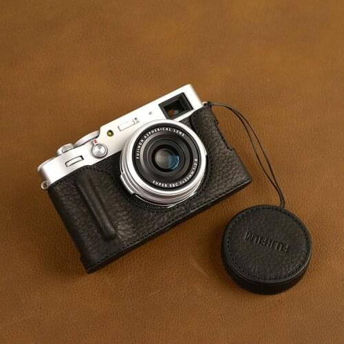 Design for Fujifilm X100V Genuine Leather Half Camera Case Bag Cover With Leather Lens Cap
