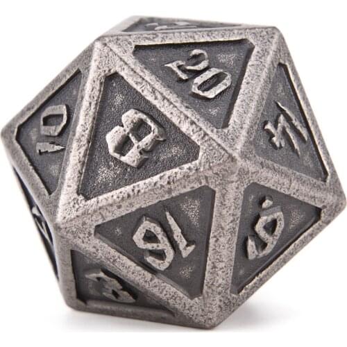 Ancient Silver Metal 20 Sided Dice D20 Polyhedral Dice for Tabletop Games 29.5mm