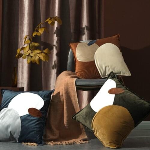 DUNXDECO Cushion Cover Decorative Pillow Case Modern Geometric Simple Patchwork Soft Velvet Coussin Artistic Room Decorating