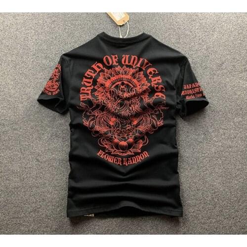 Japanese ukiyo painted lotus Tattoo Short Sleeve T-shirt Men Casual Cotton T shirts Retro Sanskrit Print Hip Hop Tops Tees Shirt