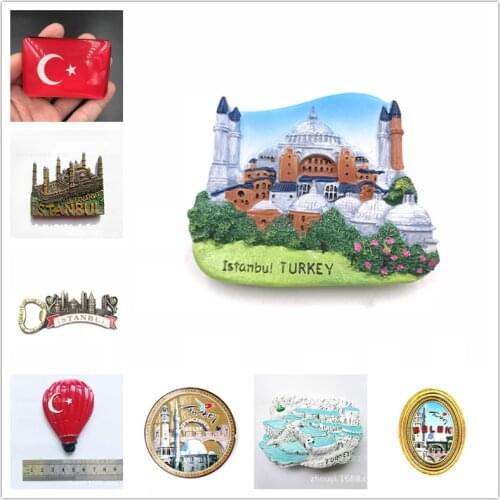 Fridge Magnets Decoration Turkey Souvenir Istanbul Pamukkale Hot Air Balloon Crystal Flag Refrigerator Magnet City Travel Craft