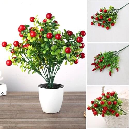 Simulation Green Plant Artificial Small Red Fruits And Small Peppers Tree Branch For Home Table DIY Home Wedding Decoration