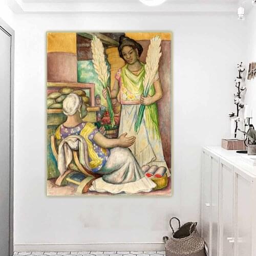 Canvas Oil Painting Diego Rivera"Flower Seller In Tehuantepec"Western Art Decor Poster Backdrop Wall Aesthetic Home Decoration