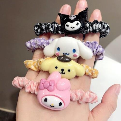 Kawaii Kuromi Sanrio Plush Cinnamoroll My Melody Plushie Anime Cartoon Cute Dolls Hair Ring Plush Toys For Girls Birthday Gift