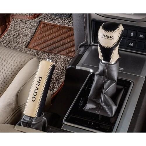 Leather Car Shifter Knob Covers and Handbrake Grips Cover for Prado 2010-2020