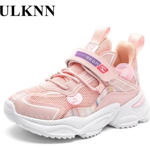 ULKNN Shoes For Girl Childrens Sneakers Pink Autumn Fashion Silver Children Casual Hook And Loop Breathable Running Shoes