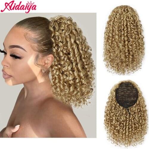 Aidaiya Hair Kinky Curly Ponytail Clip in Ponytail Hair Extensions Tail Hair Synthetic Drawstring Ponytails Hair