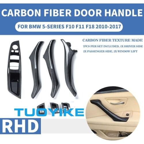 LHD RHD Car Carbon Fiber Interior Door Pull Handle For BMW 5-series F10 F11 F18 Inner Outer Assembly Armrest Trim Panel 520 525