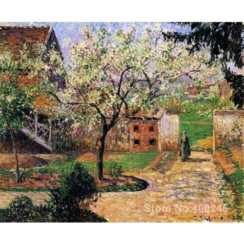 Oil painting Landscape Flowering Plum Tree, Eragny Camille Pissarro artworks Hand-painted High quality